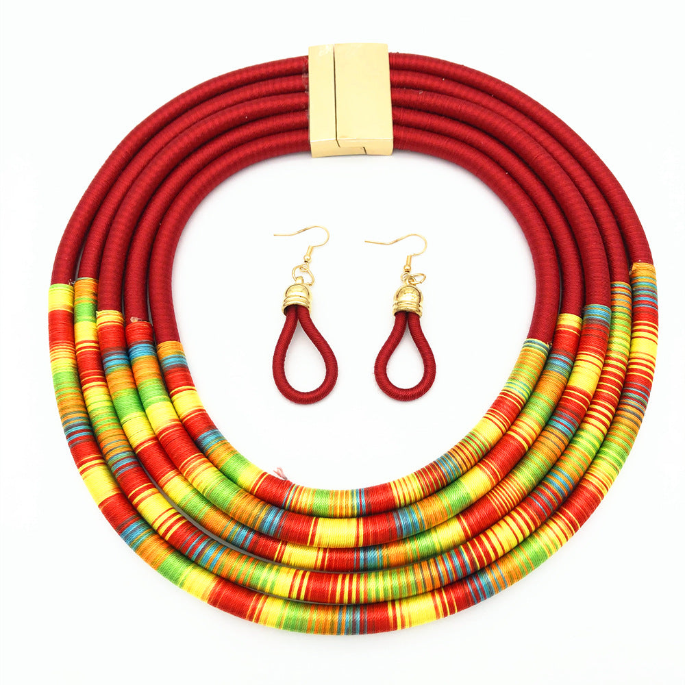 African Multilayer Choker Necklaces w/Earrings