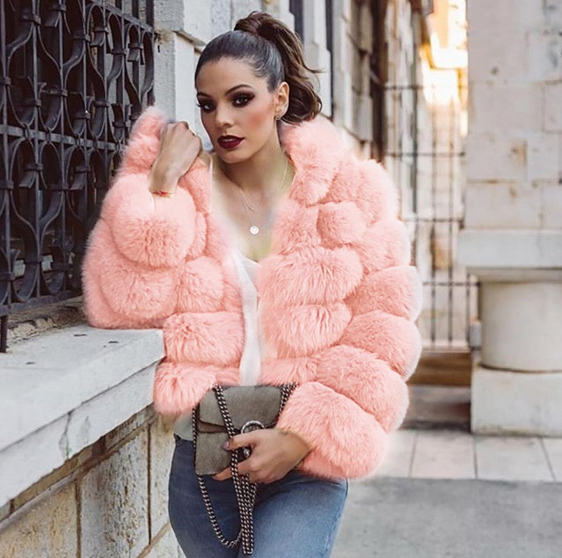 Faux Fur Puff Coat w/Hood (up to 4XL)