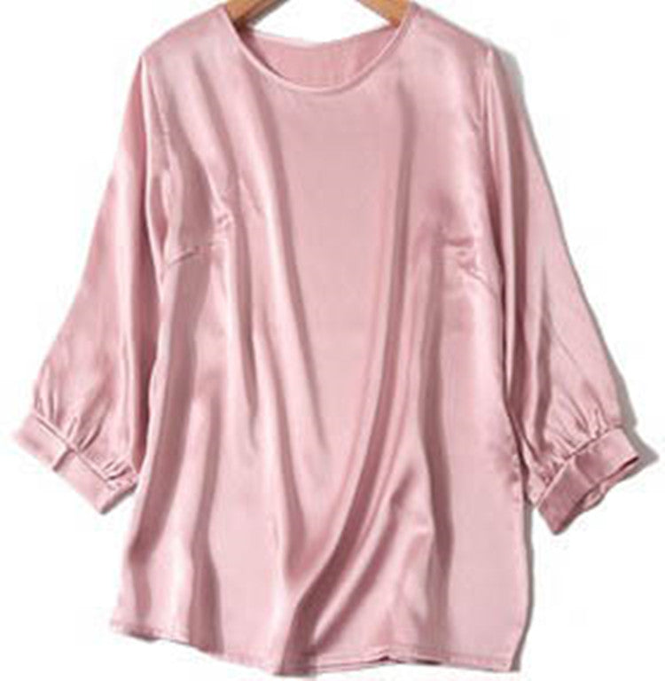 Lantern Sleeve Silkworm Pearl Satin Shirt