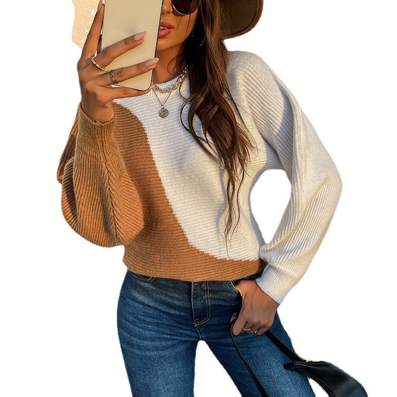 Thick Woolen Contrast Color Wave Sweater