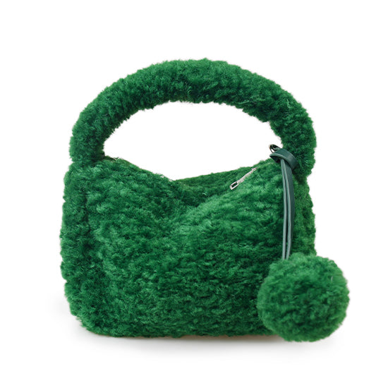 Fluffy Mini Purse w/Pom on Zipper String
