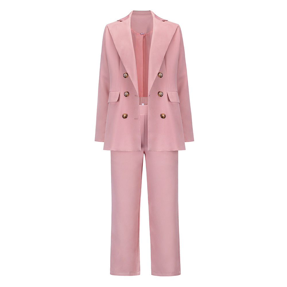 Double-Breasted Suit Jacket w/Straight Leg Pantsuit