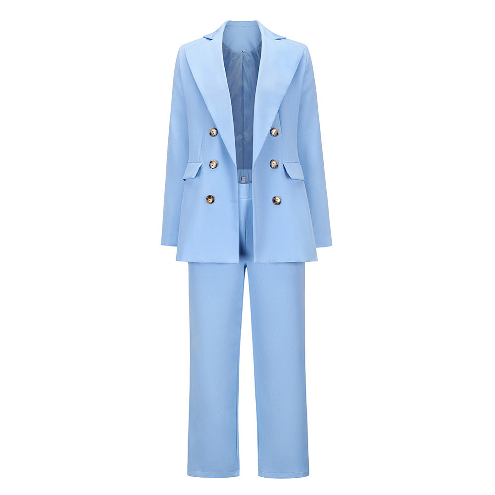 Double-Breasted Suit Jacket w/Straight Leg Pantsuit