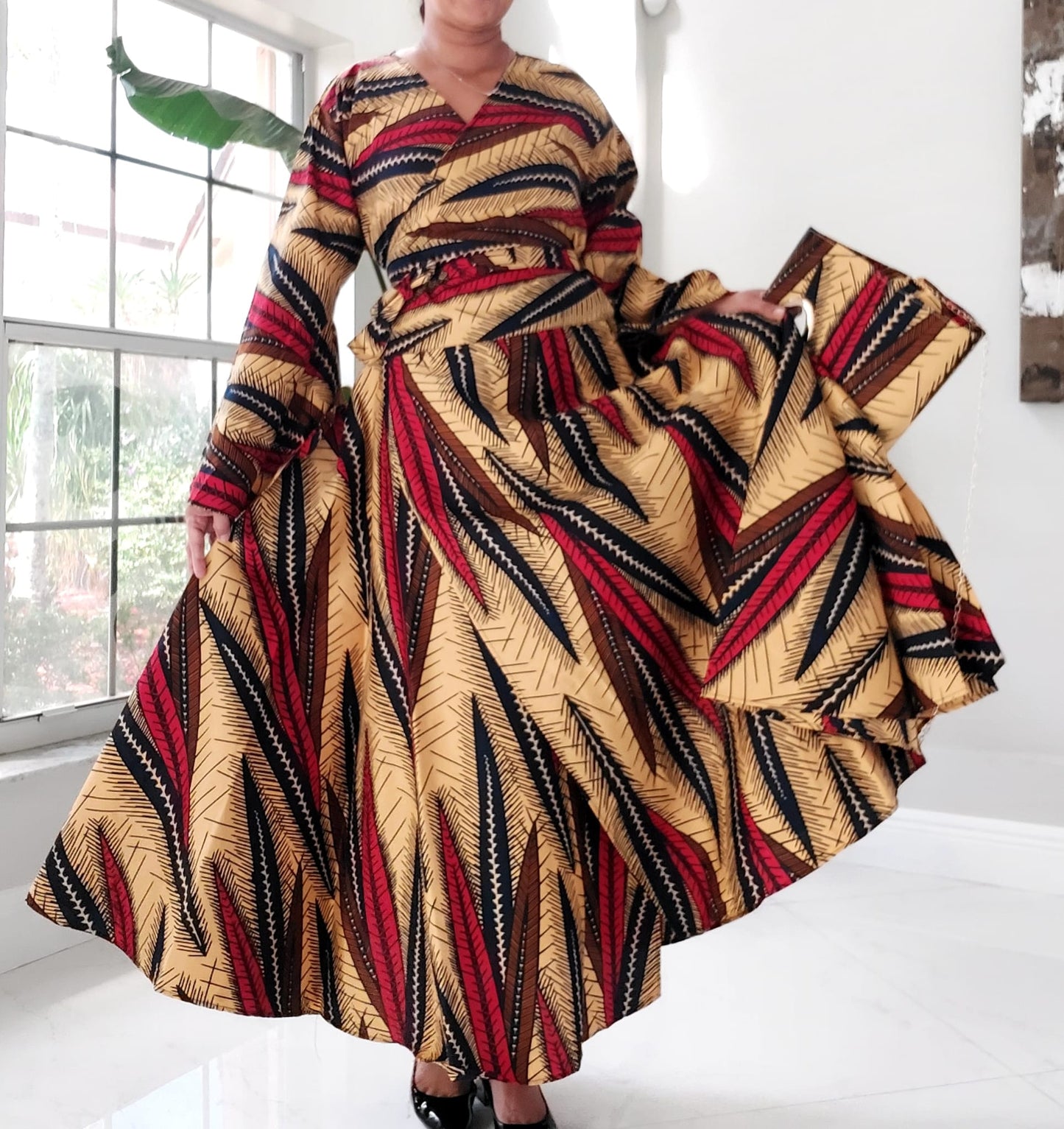 NEW Long Wrap Dress, Scarf & Pocketbook Set