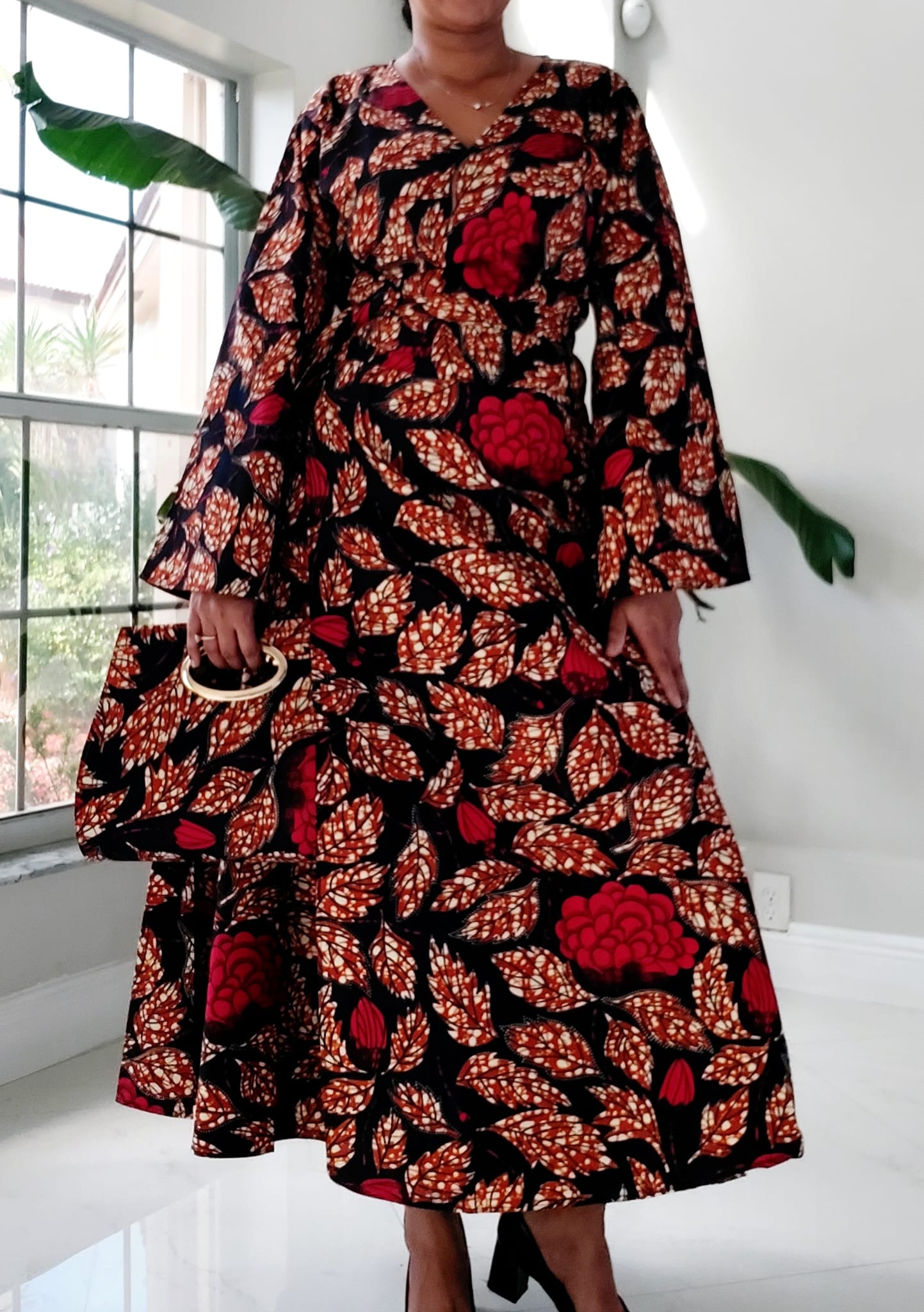 NEW Long Wrap Dress, Scarf & Pocketbook Set