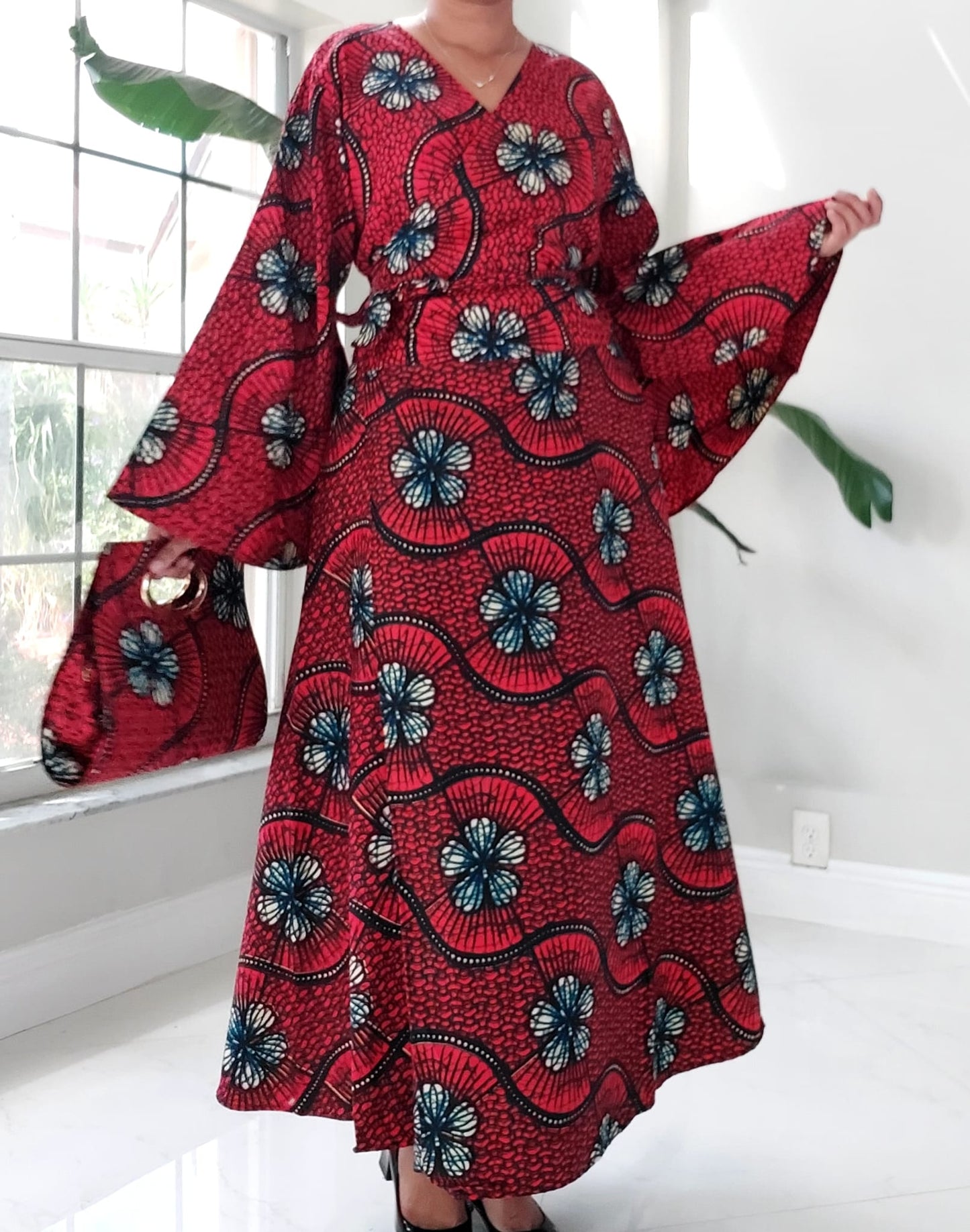 NEW Long Wrap Dress, Scarf & Pocketbook Set