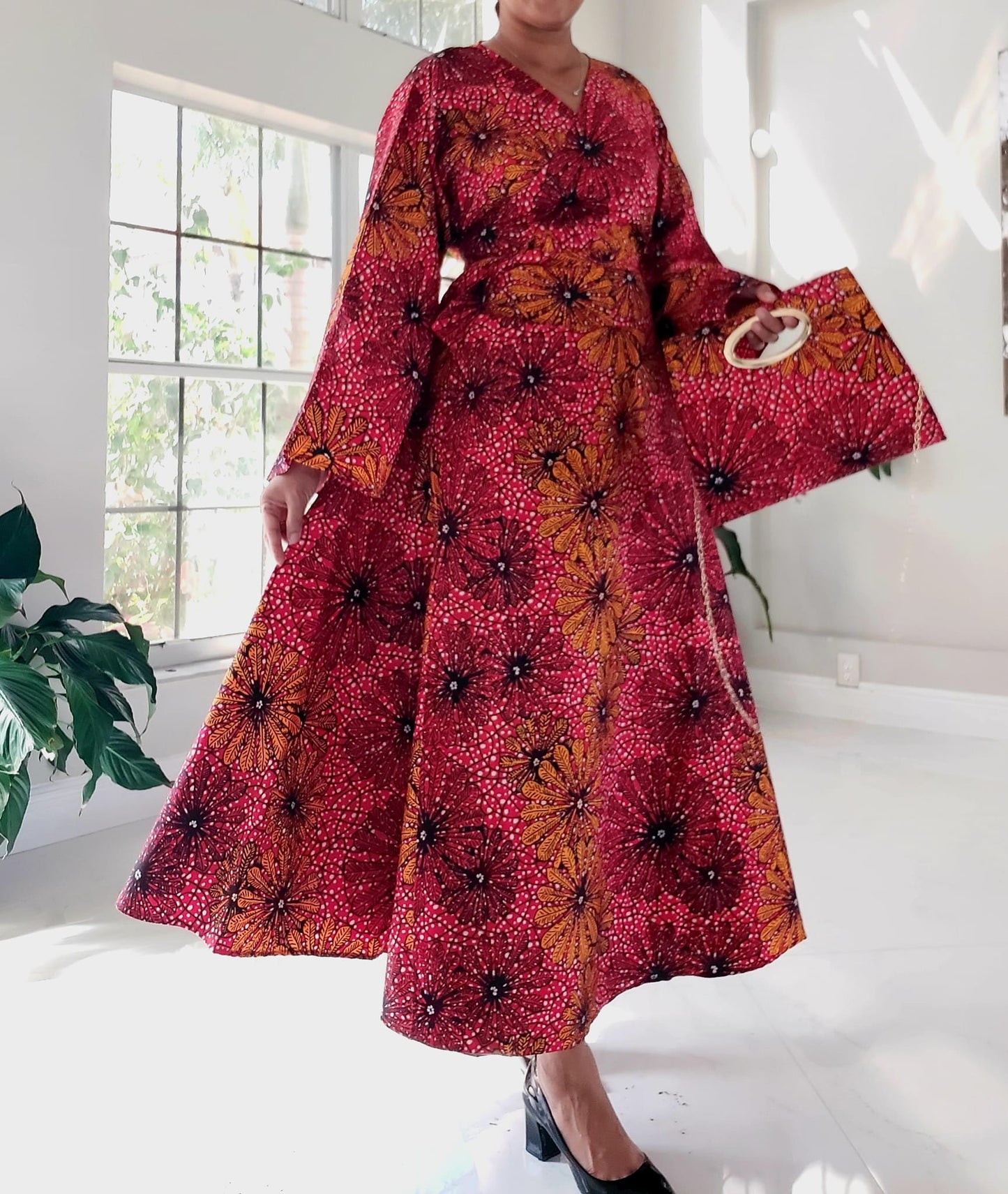 NEW Long Wrap Dress, Scarf & Pocketbook Set