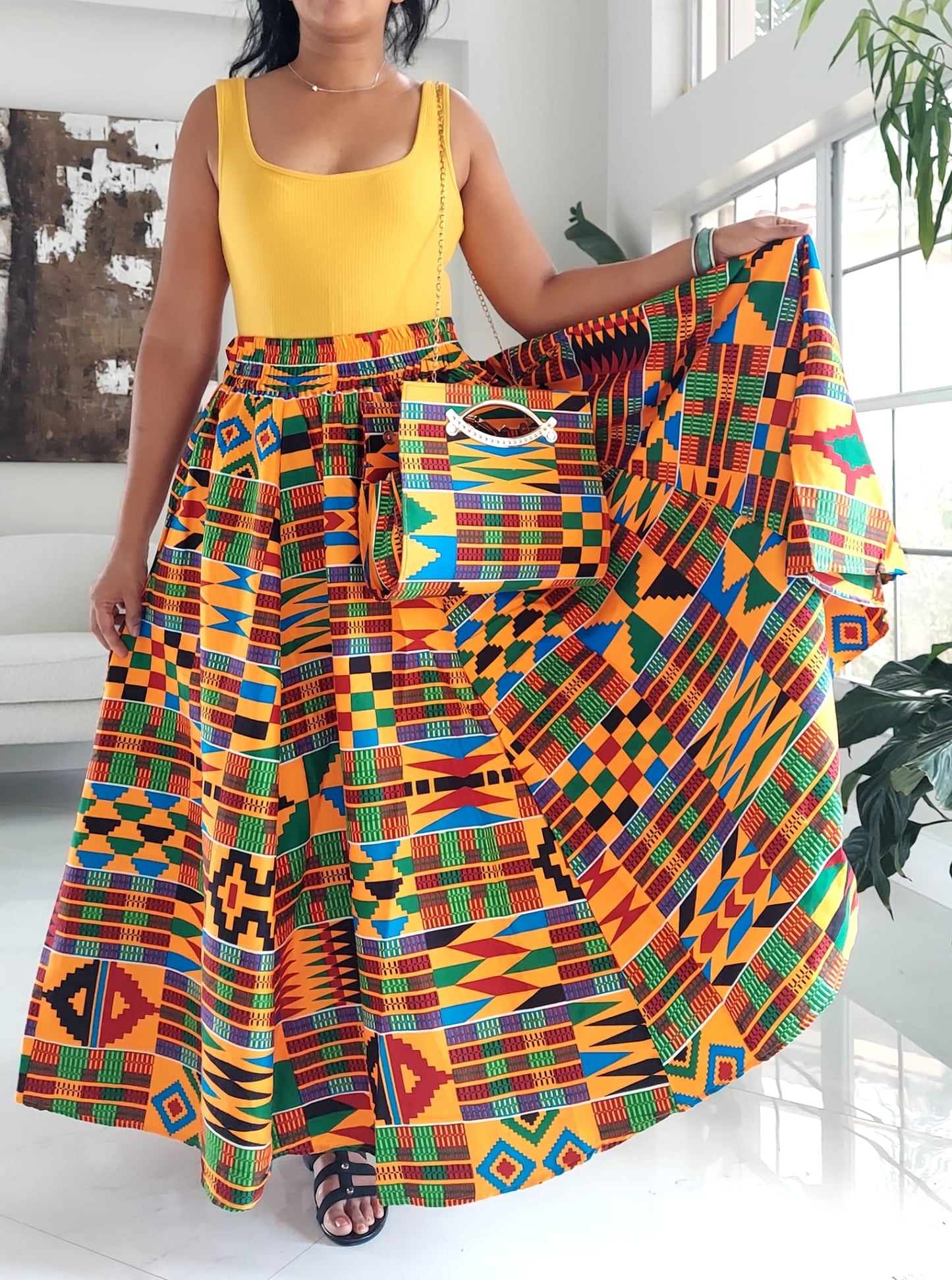 NEW Long Wrap Skirt, Scarf & Pocketbook Set