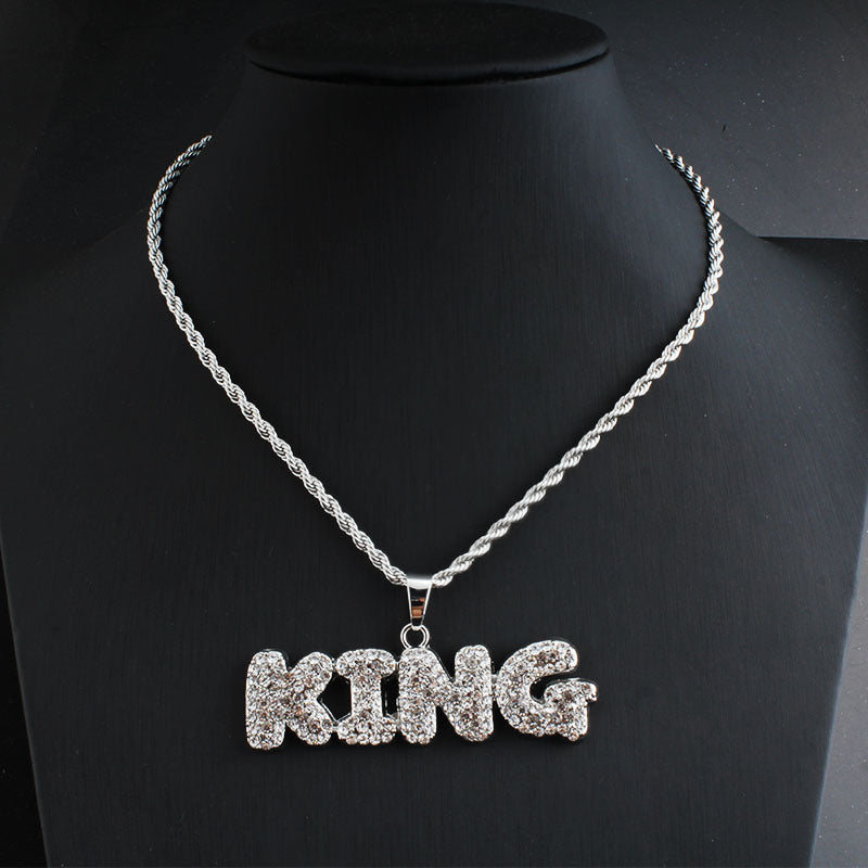 Queen or King Diamond Letter Pendant & Necklace