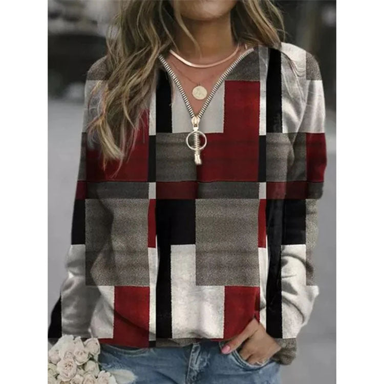 Hipster Block Zip V-neck Shirt (up to 5XL)