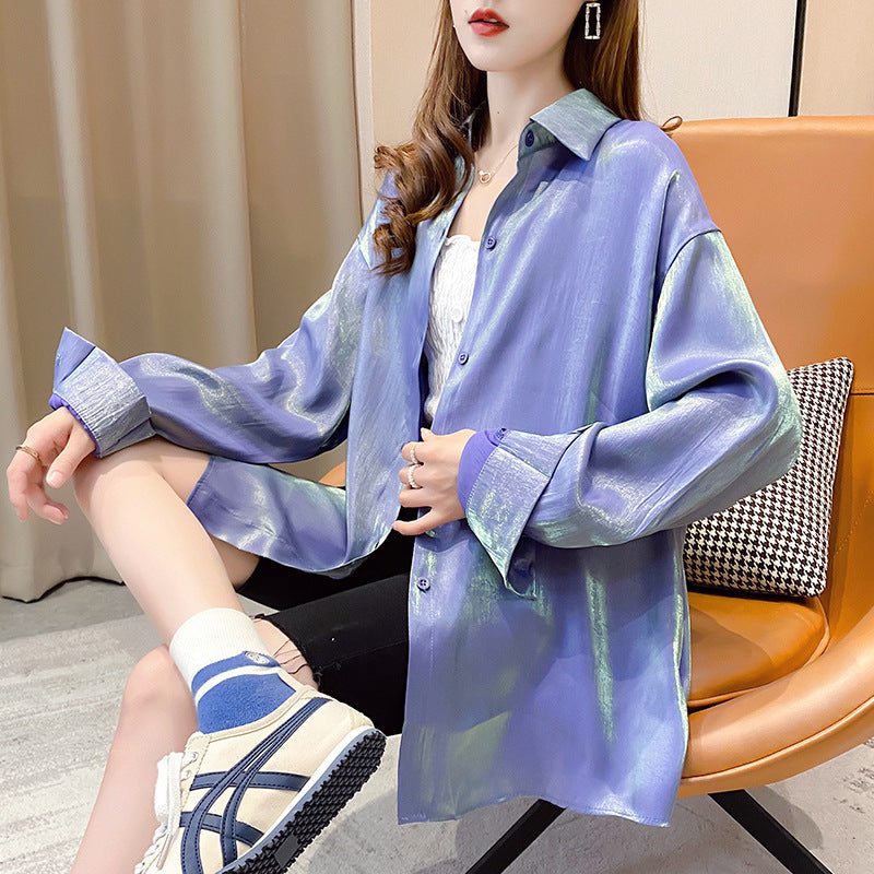 Loose Fitting Shiny Chiffon Shirt