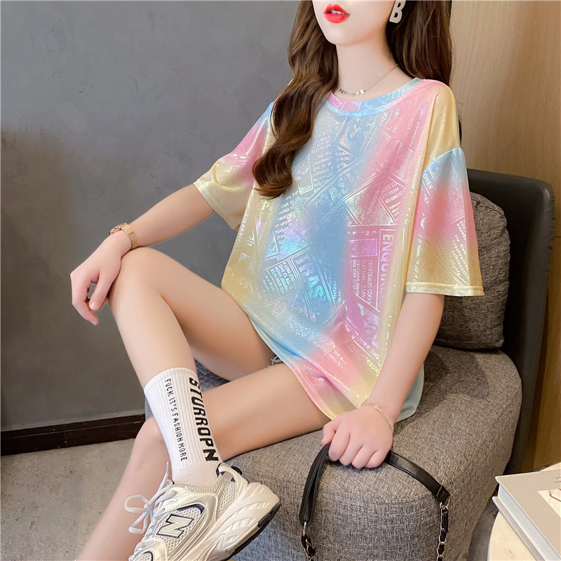 Loose Fitting Shiny Tie-dye Shirt