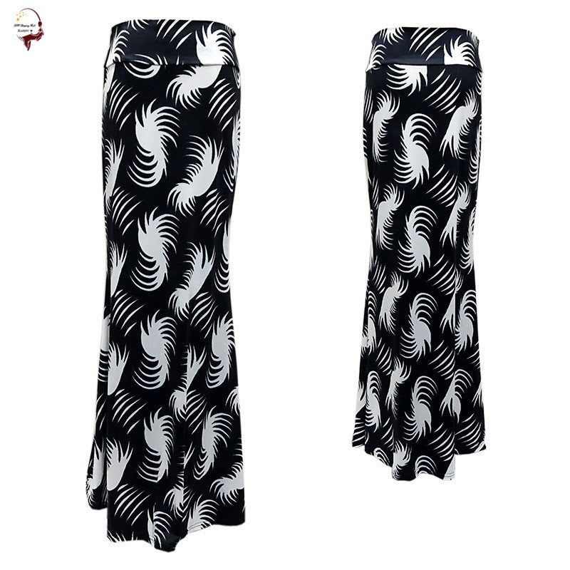 High Waist Long Hip Printed Skirt