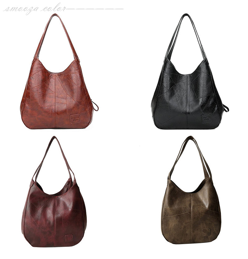Vintage Style Oversized Three Compartment Shoulder Bag