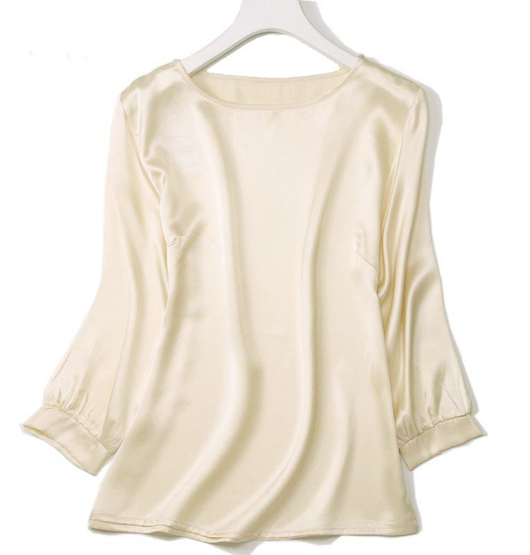Lantern Sleeve Silkworm Pearl Satin Shirt