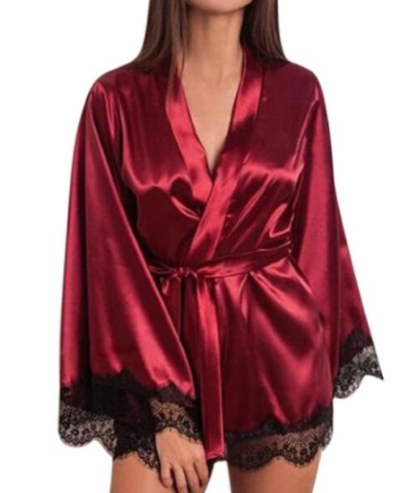 Ice Silk Nightdress with Lace Trim