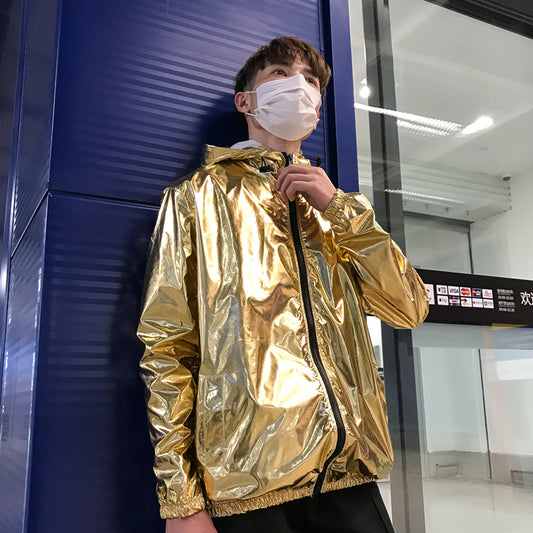 Gold or Silver Hooded Reflective Laser Show Shiny Jacket