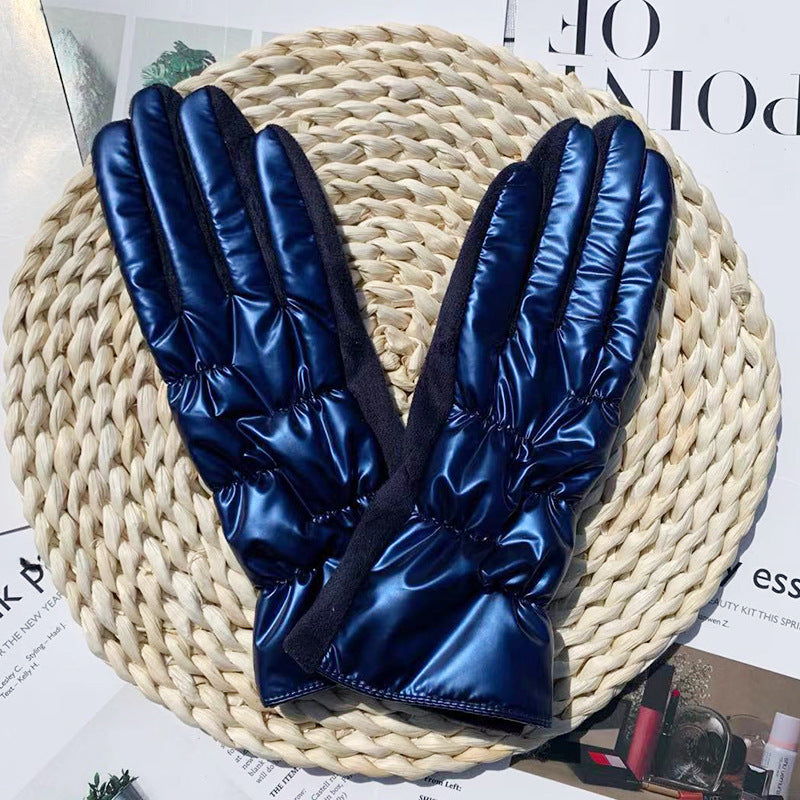 Shiny Suede Waterproof Down Riding Gloves