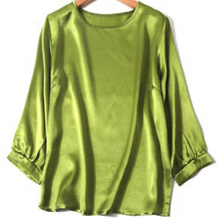 Lantern Sleeve Silkworm Pearl Satin Shirt