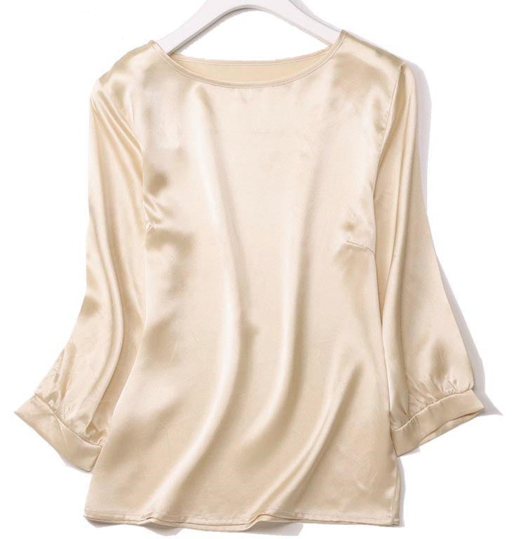 Lantern Sleeve Silkworm Pearl Satin Shirt