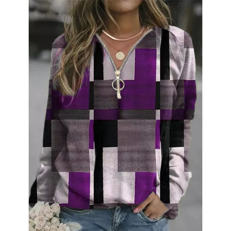 Hipster Block Zip V-neck Shirt (up to 5XL)