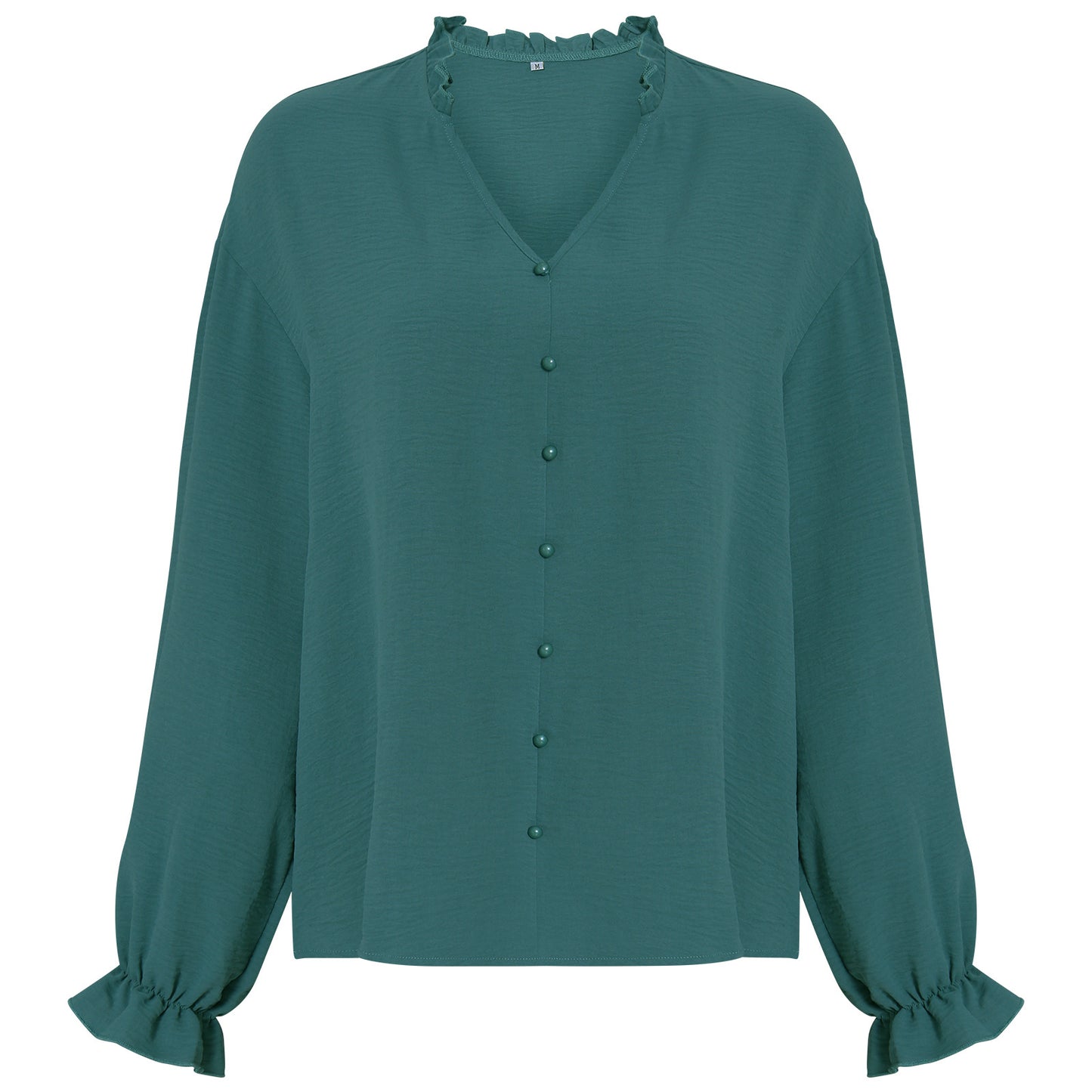 Flared Sleeve V-Neck Button-Down Shirt