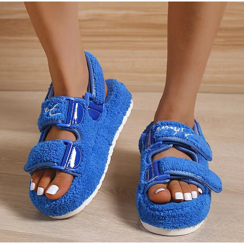 Velcro Plush Platform Sandals