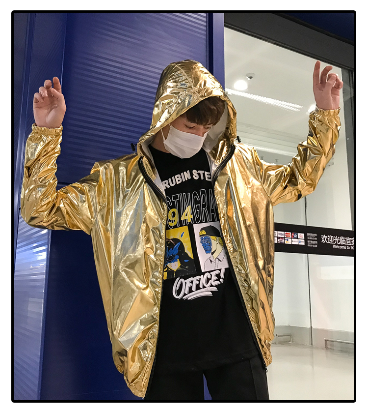 Gold or Silver Hooded Reflective Laser Show Shiny Jacket