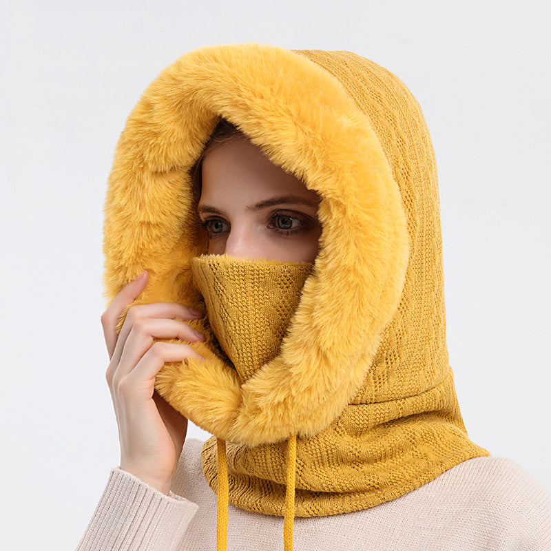 Turtle Neck Drawstring Hat w/Built in Mask