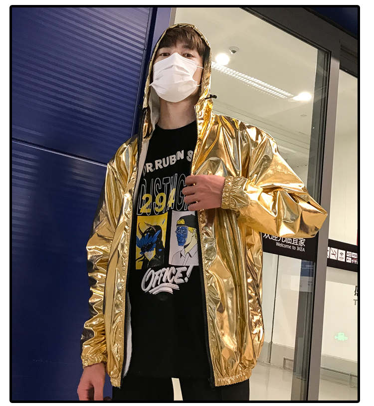 Gold or Silver Hooded Reflective Laser Show Shiny Jacket
