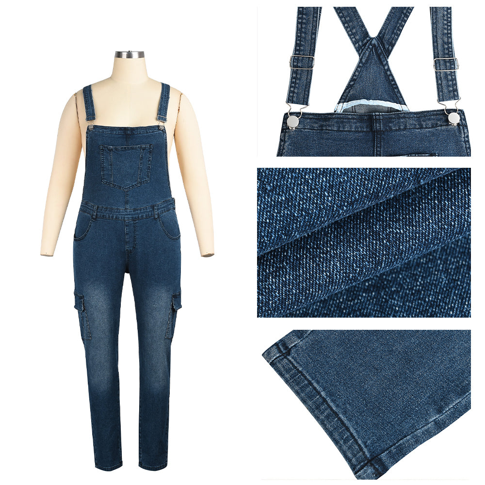 Side Zip Denim Overalls (up to 5XL)