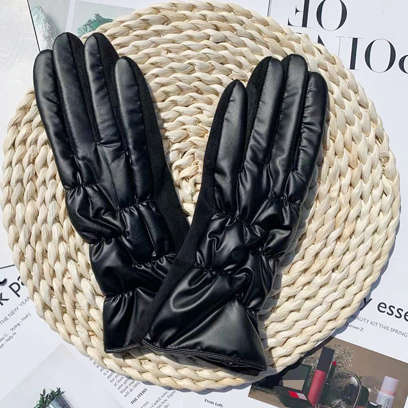 Shiny Suede Waterproof Down Riding Gloves