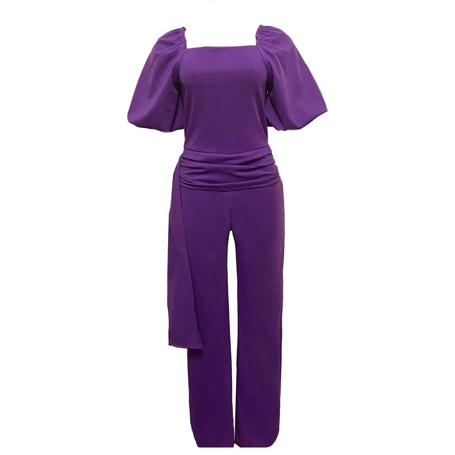 Solid Color Elegant Jumpsuit w/Wrap Tie (up to 3XL)