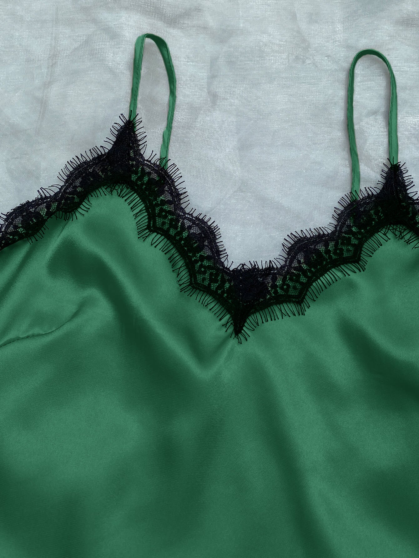 Satin Pajama Set-Lace Trim Cami, Shorts, Eye Mask, Scrunchie, and Bag
