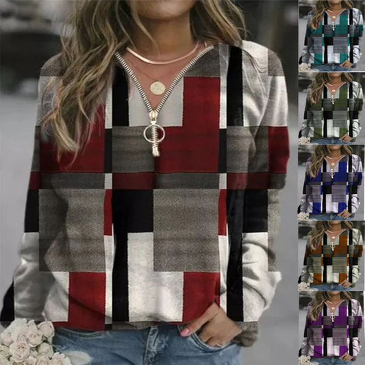 Hipster Block  Zip V-neck Shirt (up to 5XL)