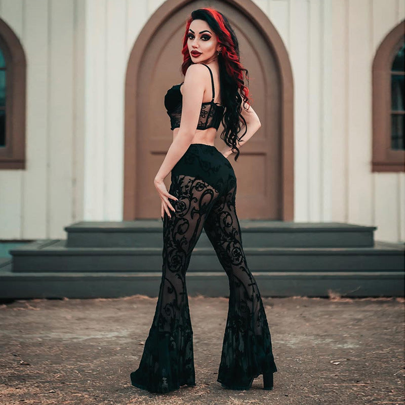 Boho Style See Thru Flared Pants