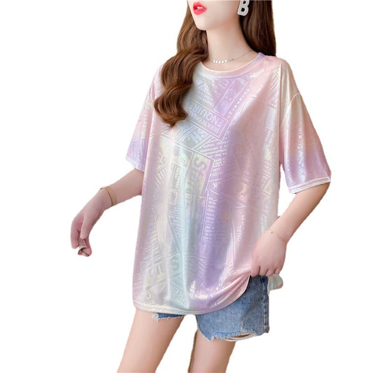 Loose Fitting Shiny Tie-dye Shirt