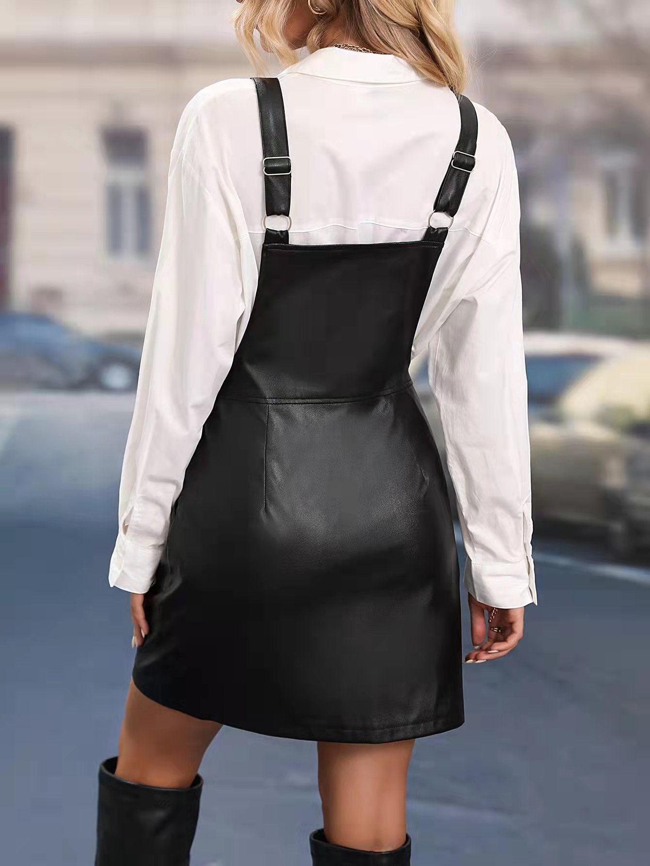 Faux Leather Suspender Dress
