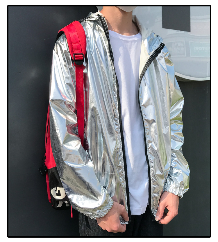 Gold or Silver Hooded Reflective Laser Show Shiny Jacket