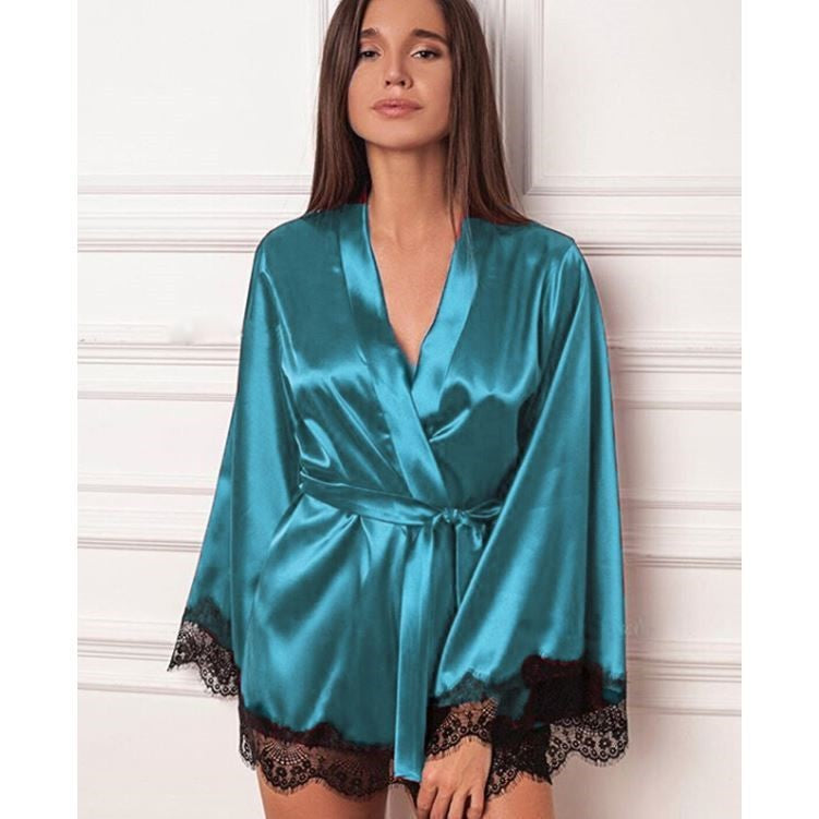 Ice Silk Nightdress with Lace Trim