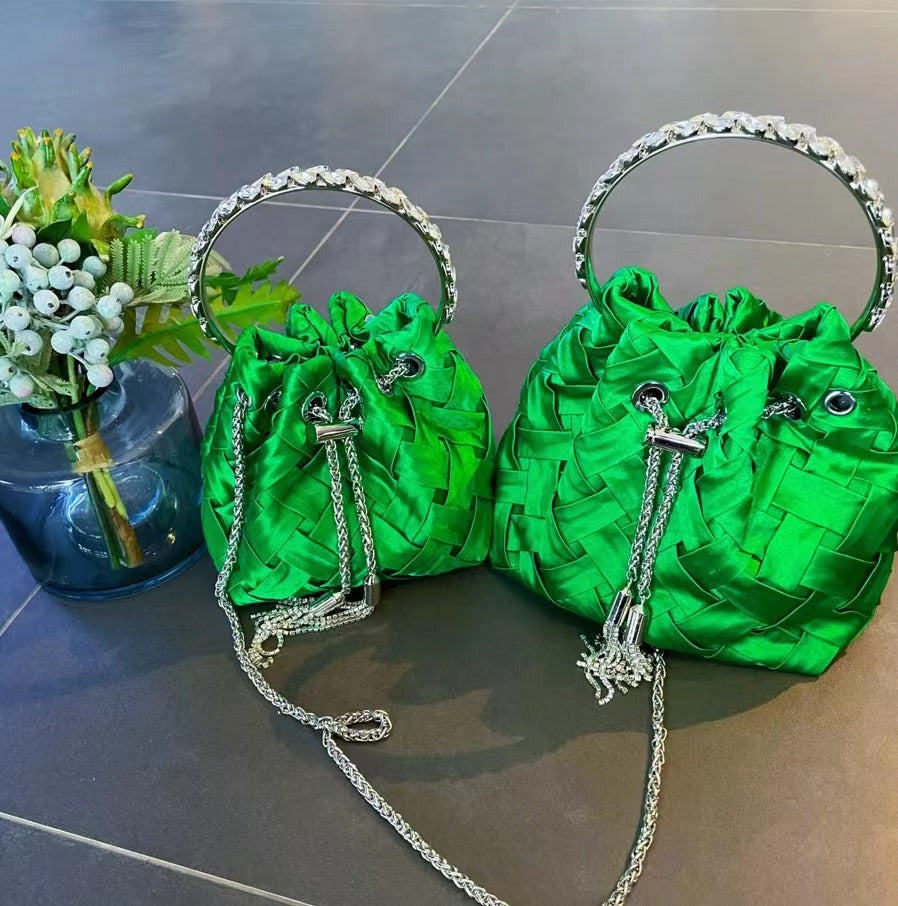 Round Handle Diamond Tassel Bag