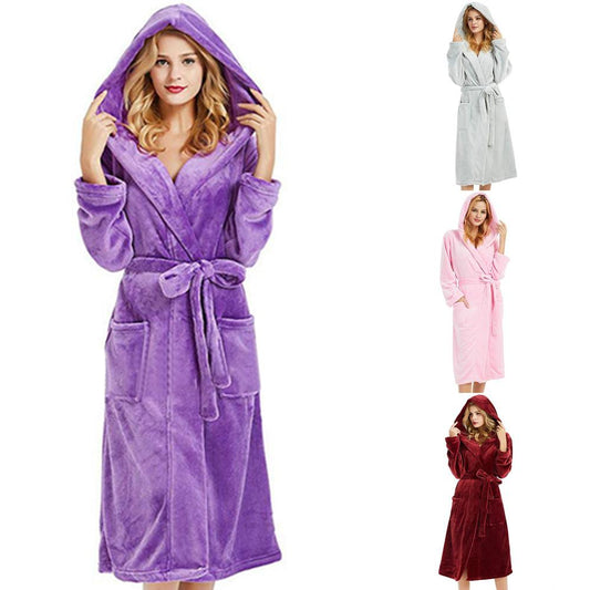 Plush Tie Front Extended Bathrobe with Pockets  (up to 3XL)