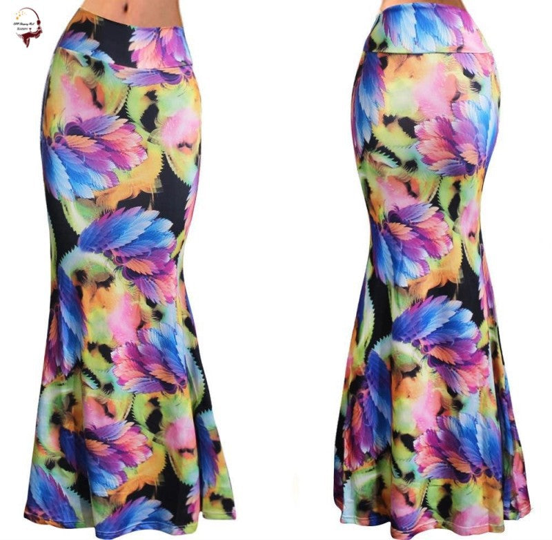 High Waist Long Hip Printed Skirt