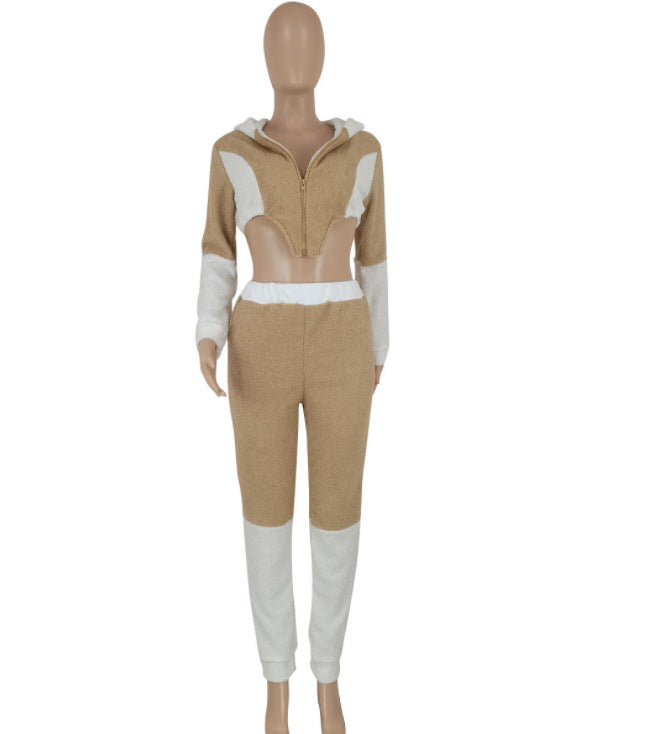 Color Block Teddy Fleece Two Piece Set