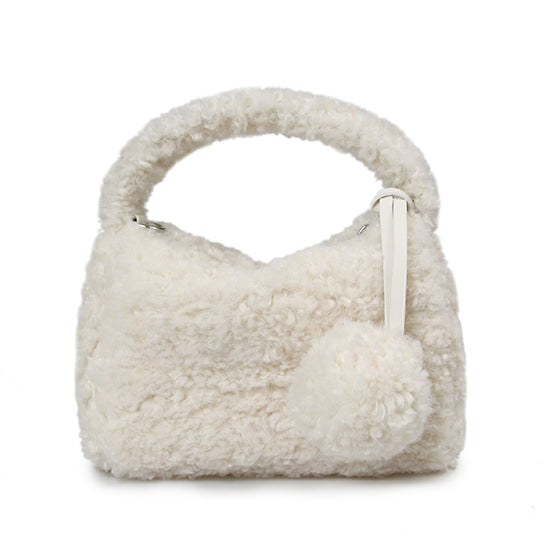 Fluffy Mini Purse w/Pom on Zipper String