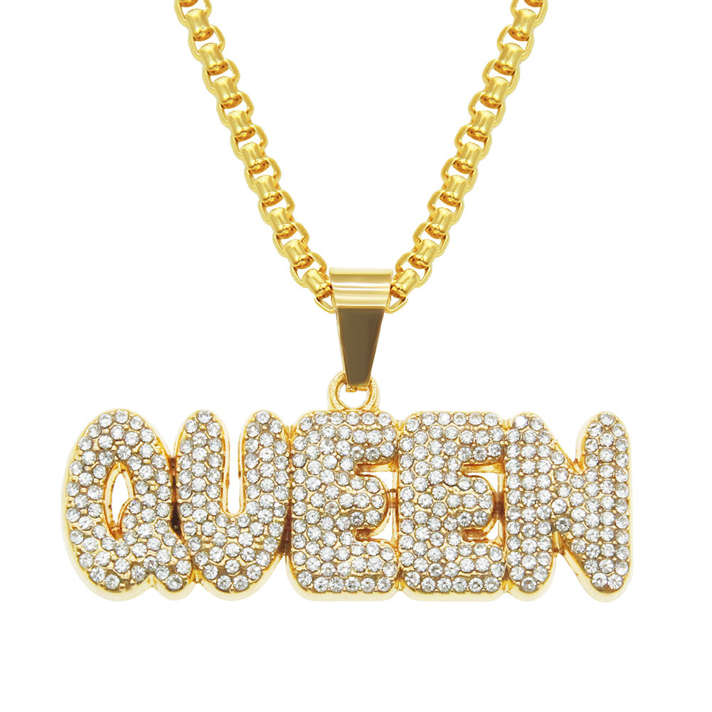 Queen or King Diamond Letter Pendant & Necklace