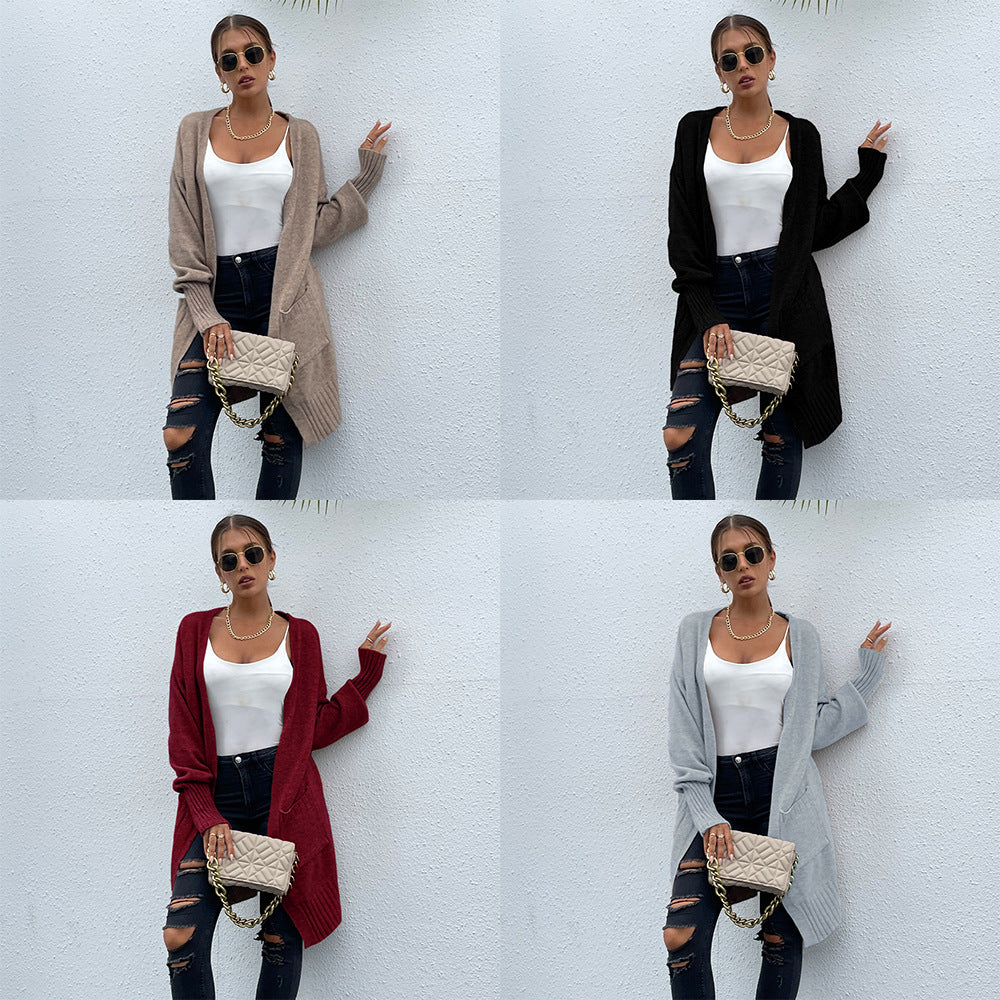 Long Loose Fitted Knitted Sweater with Pockets