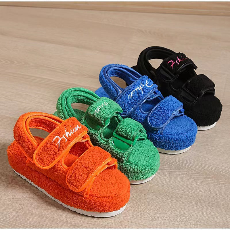 Velcro Plush Platform Sandals