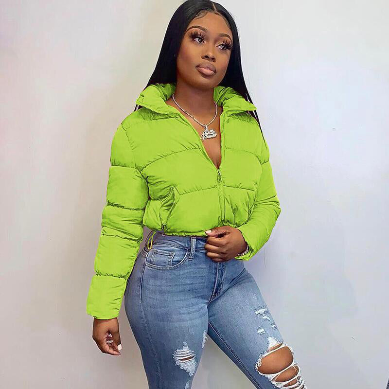 Warm Bread Down Crop Jacket w/Stand-up Collar