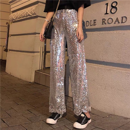 Loose Fitting Shimmering Silver Pants